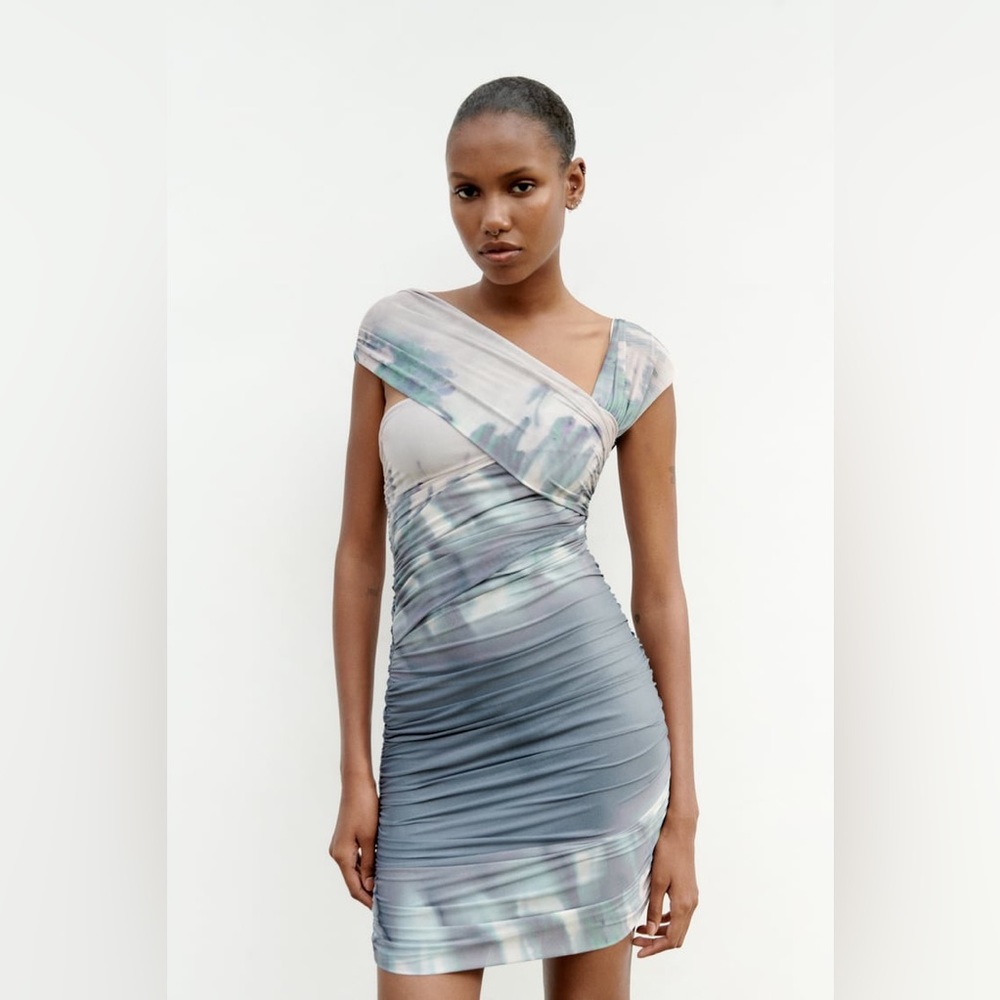 Zara Asymmetrical Printed Tulle Dress - Picture 3 of 13